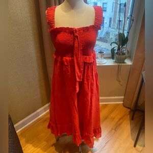 Farm Rio Smocked Midi Dress with Ruffle Details